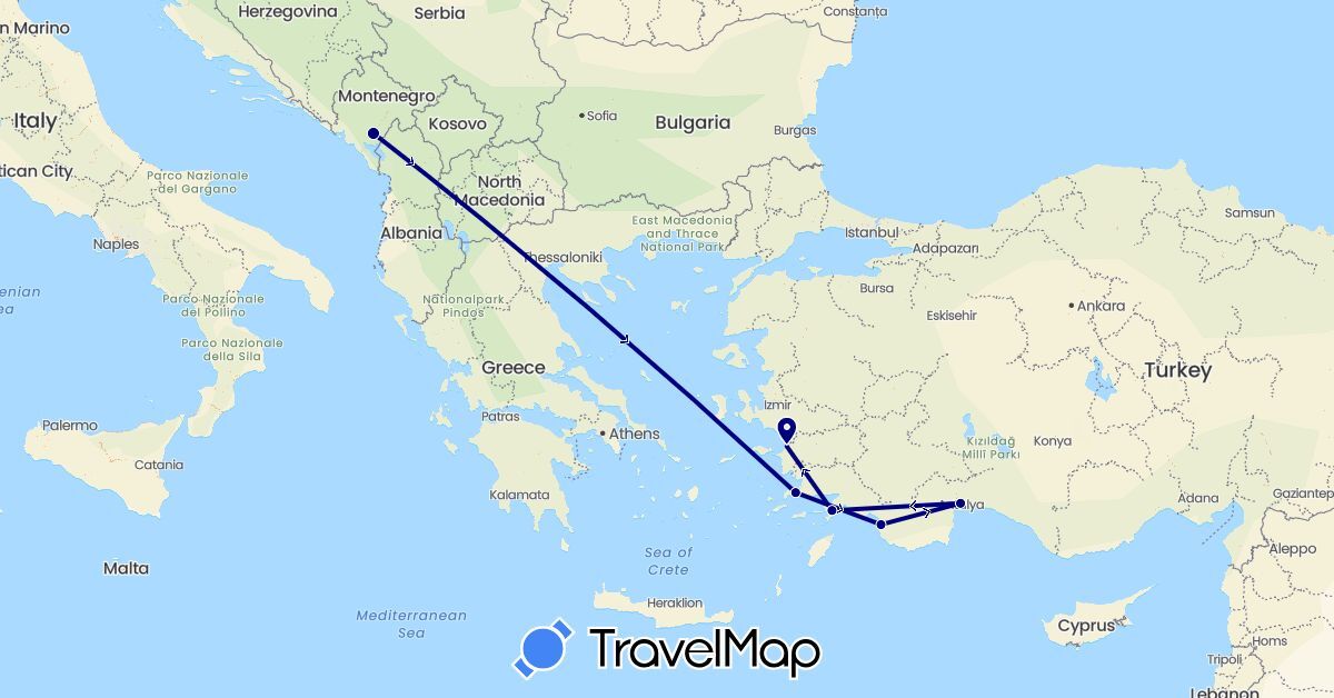 TravelMap itinerary: driving in Montenegro, Turkey (Asia, Europe)